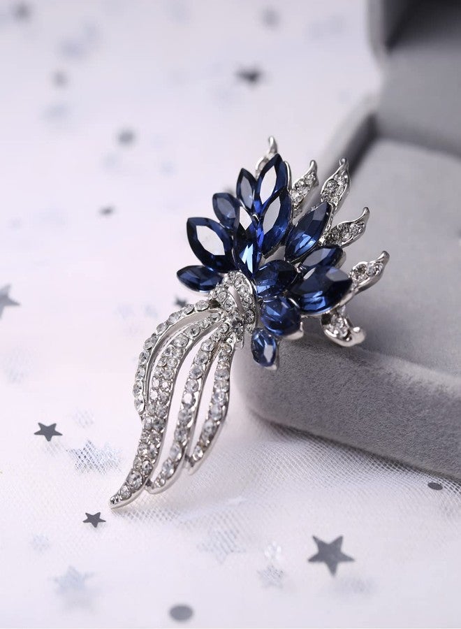 CUFTS Blue Austrian Crystal Brooch Pins Fashion Elegant Rhinestone Brooch Jewelry Gift for Women, girls, ladies (Silver) - Image 4